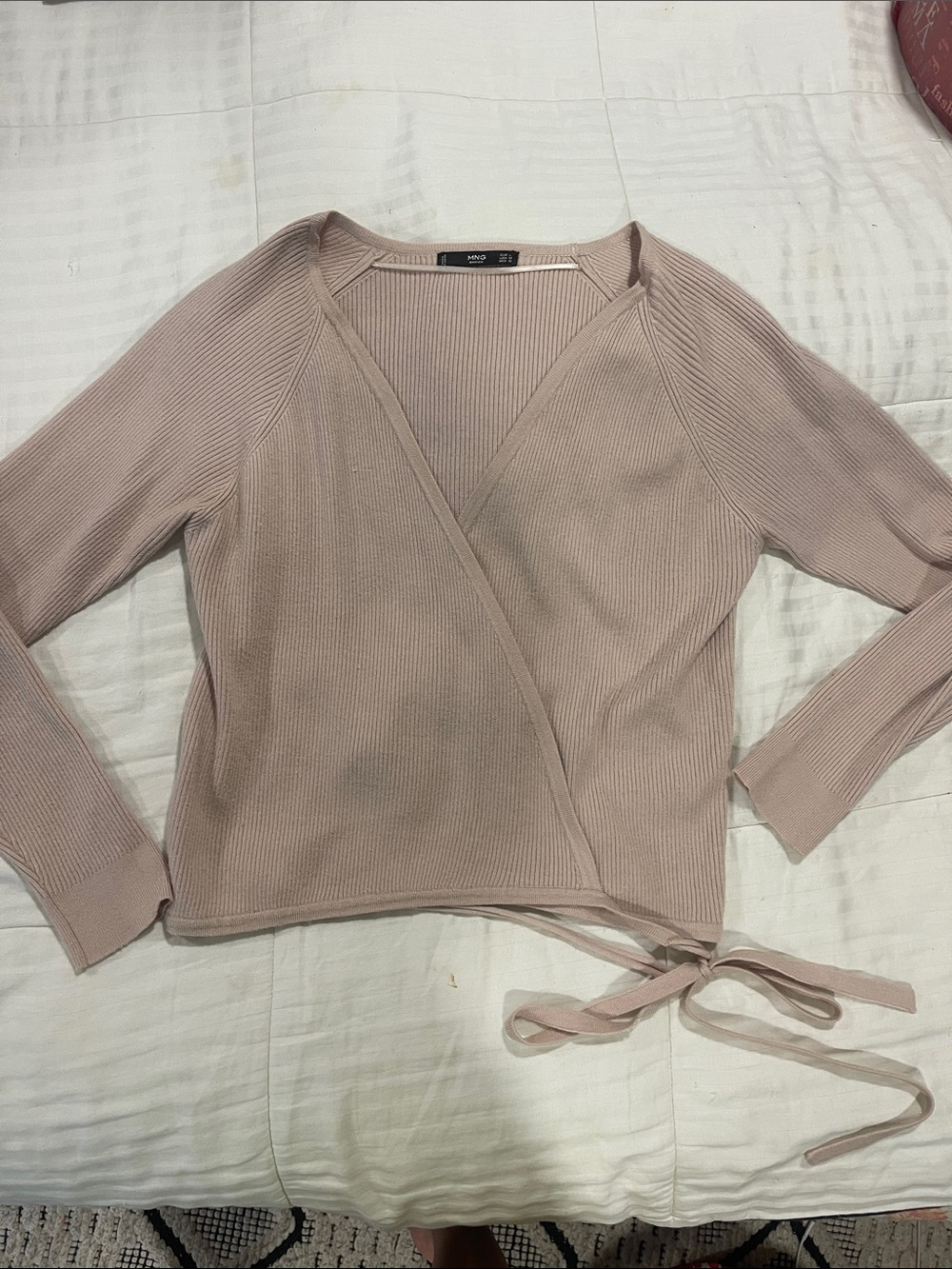 Mango Dusty Pink Ribbed Wrap cardigan sz M